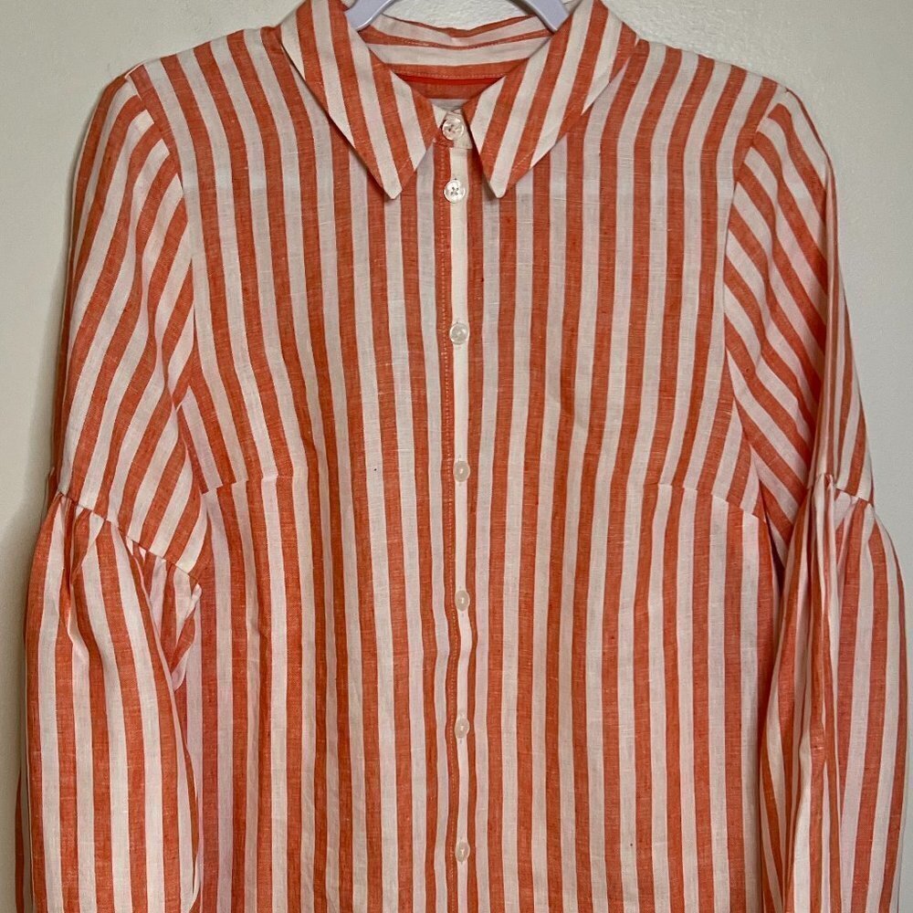 Boden Orange and White Striped Button-Down Shirt